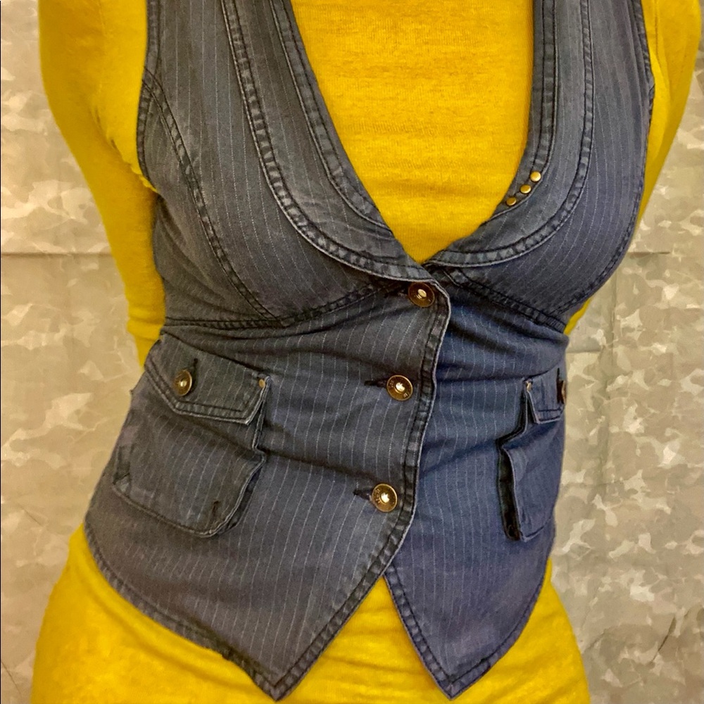 Pinstripe denim vest by Georgiou Studio